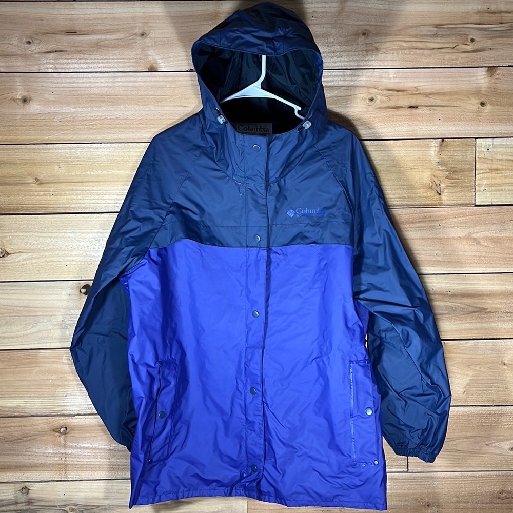 Columbia Hooded Rain Jacket, Womens L, Blue & Purple Coat